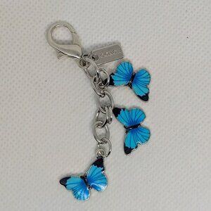 Coach Blue Butterfly Bag Charm Keychain Clip